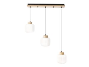 Miniaturka 2 - Lampa wisząca Talamo trzy białe ryflowane klosze na czarnej listwie