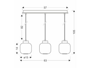 Miniaturka 1 - Rysunek wymiarowy lampy wiszącej Talamo trzy klosze 105 na 63 cm