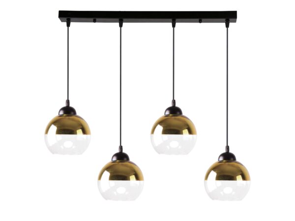 Lampa wisząca Talomina cztery złote klosze i czarna oprawa