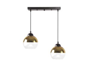 Miniaturka 3 - Lampa wisząca Talomina z dwoma złoto-przezroczystymi kloszami na białym tle