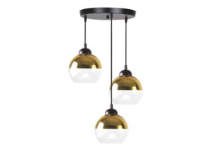Miniaturka 3 - Lampa wisząca Talomina czarno-złota z trzema kloszami na białym tle