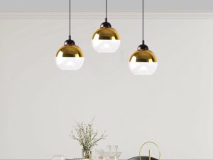 Miniaturka 1 - Lampa wisząca Talomina trzy złote klosze w aranżacji wnętrza