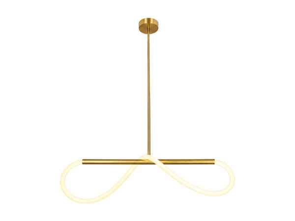 Lampa wisząca LED Tamirio ze złotą belką i białą falującą linią światła