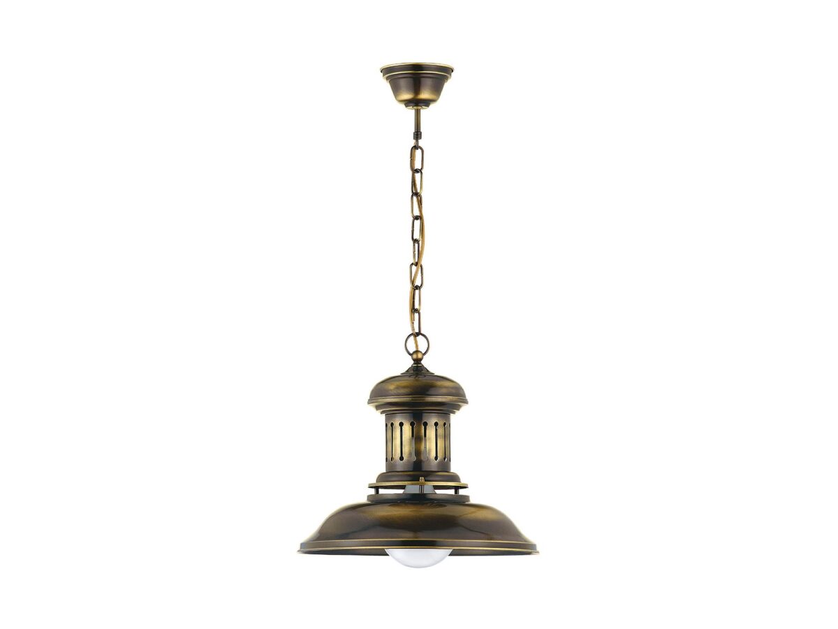 Lampa wisząca Tawerna z kloszem, mosiądz patynowany