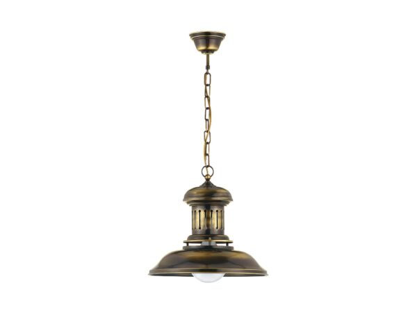 Lampa wisząca Tawerna z patynowanego metalu, łańcuchem i szerokim kloszem