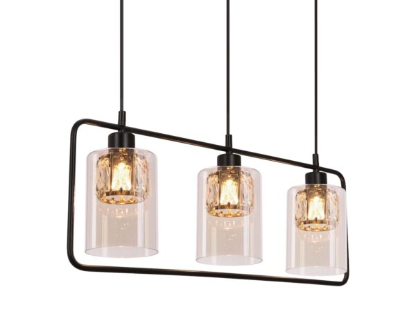 Lampa wisząca Telasa czarna z trzema bursztynowymi kloszami szklanymi