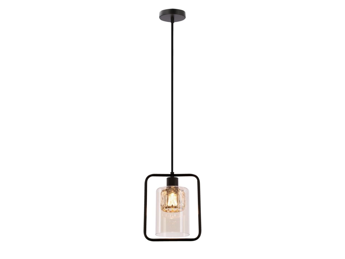 Lampa wisząca Telasa czarna z bursztynowym kloszem E27