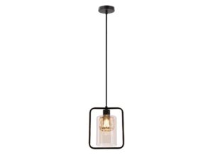 Miniaturka 2 - Lampa wisząca Telasa z czarnym stalowym zawieszeniem i bursztynowym szklanym kloszem na białym tle