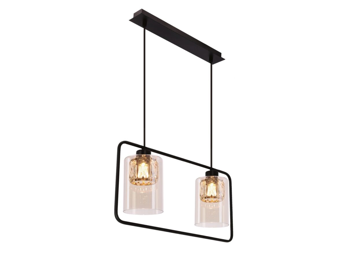Lampa wisząca Telasa 2 × E27 czarna bursztynowa