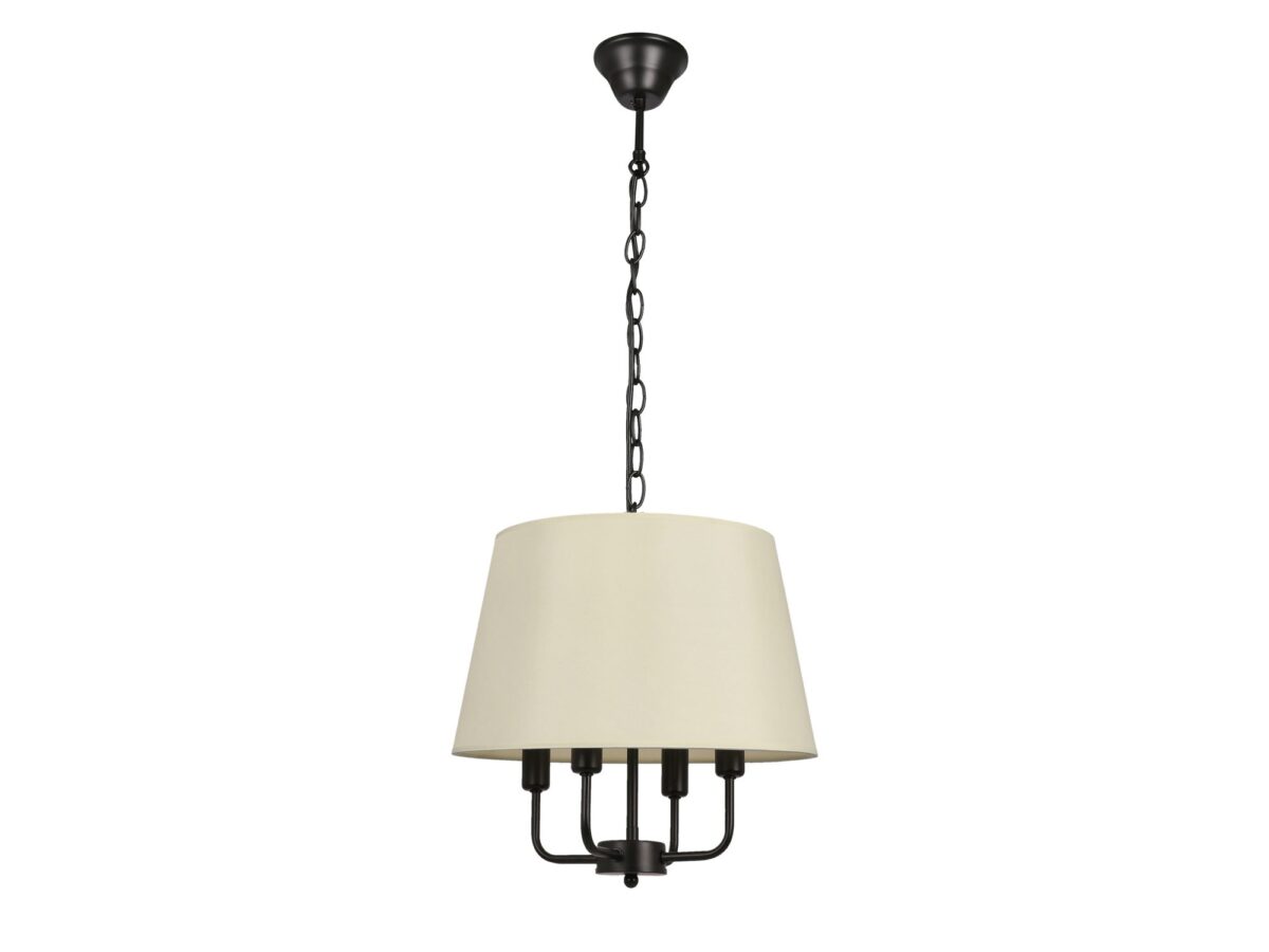 Lampa wisząca Telerio 4-punktowa czarna z beżowym abażurem