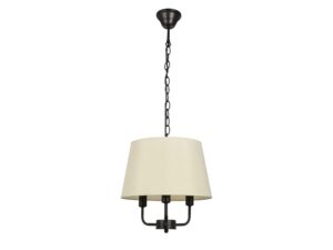 Miniaturka 4 - Lampa wisząca Telerio 3-punktowa z beżowym abażurem i czarnym łańcuchem