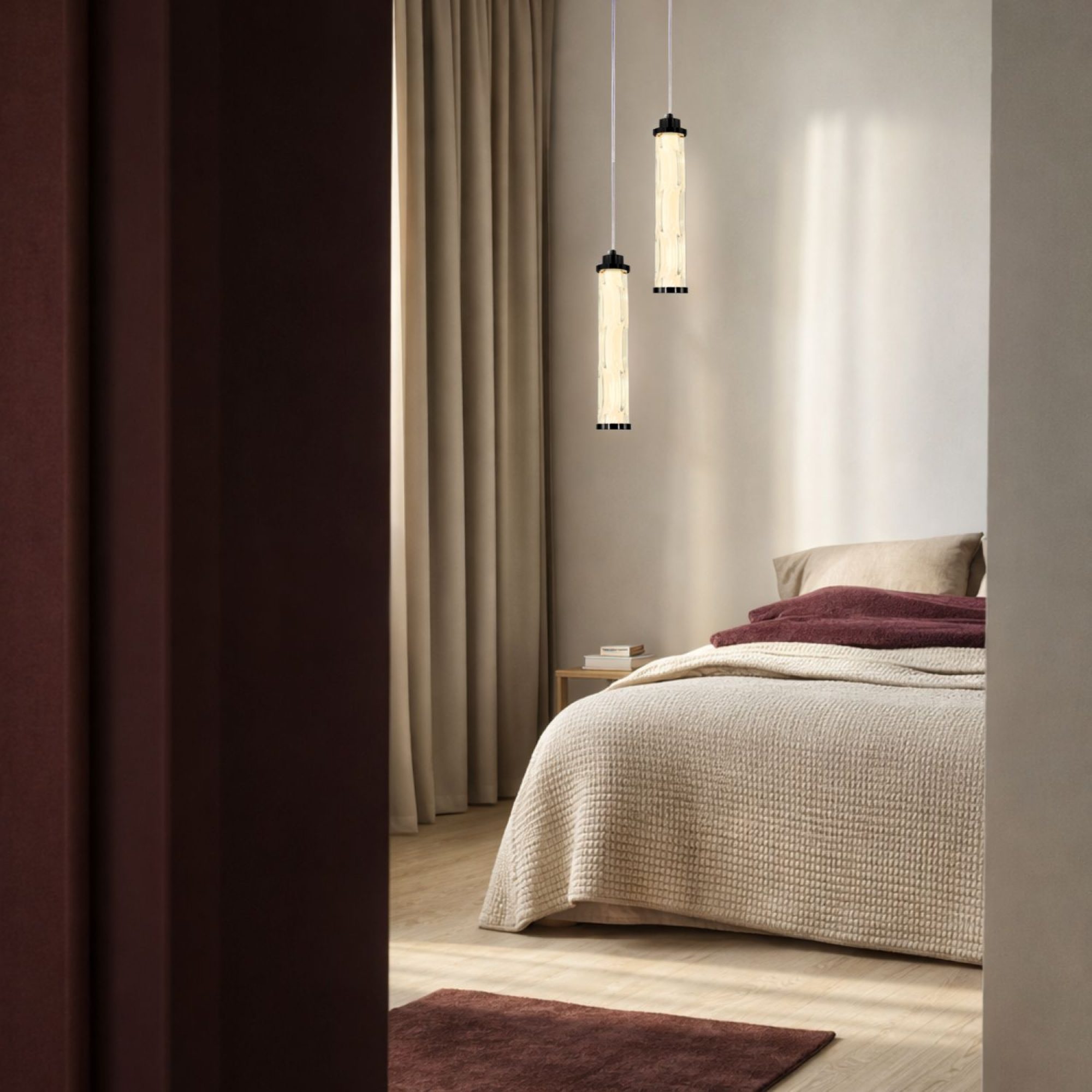 Lampa wisząca Telimio LED 10 W w aranżacji przy łóżku