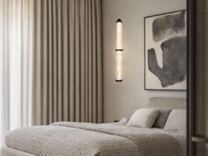 Miniaturka 2 - Lampa wisząca Telimio LED 18 W w nowoczesnej sypialni