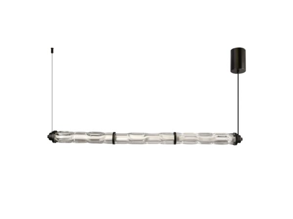 Lampa wisząca Telimio czarna LED z trzema przezroczystymi kloszami na białym tle