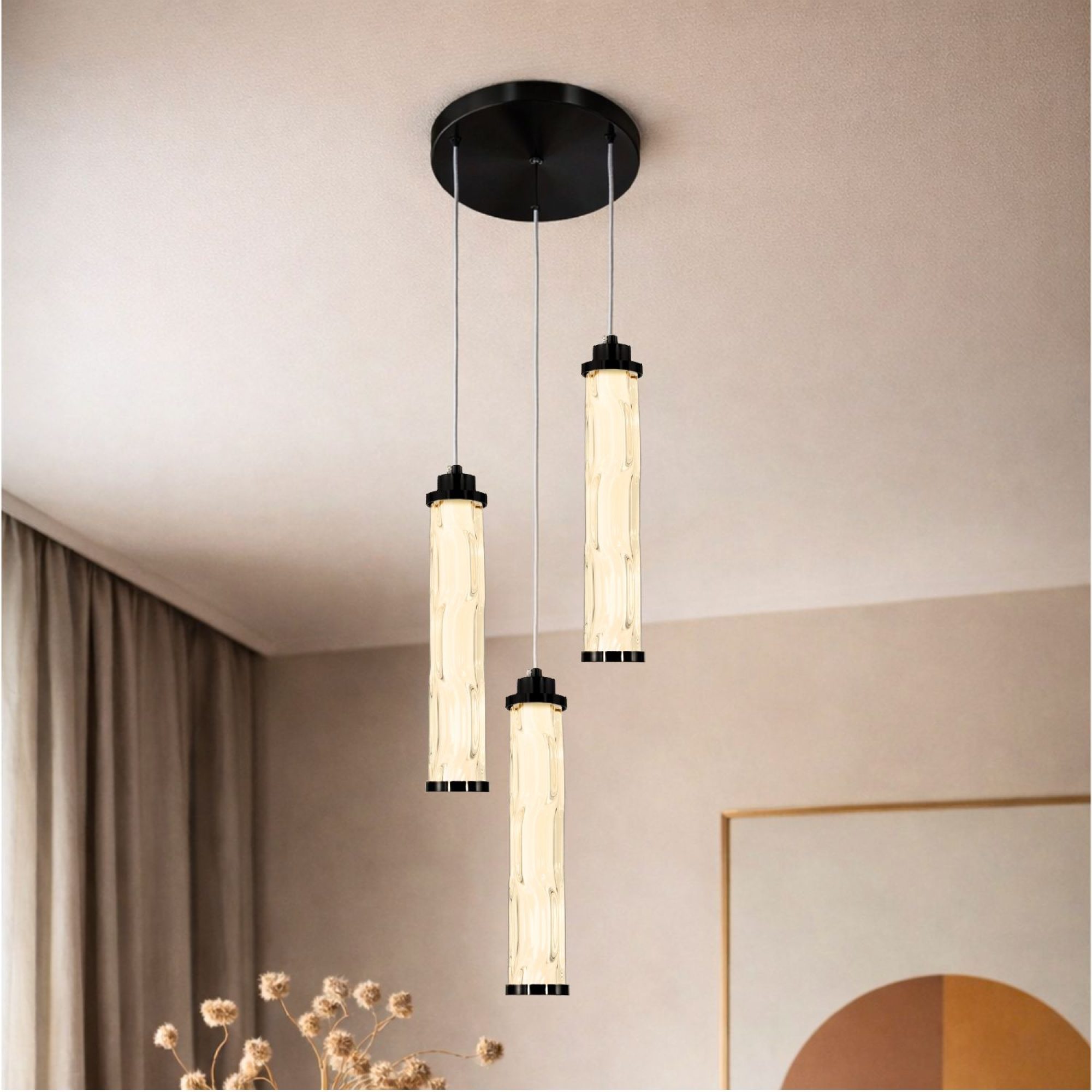 Lampa wisząca Telimio trzy punkty LED w aranżacji jadalni