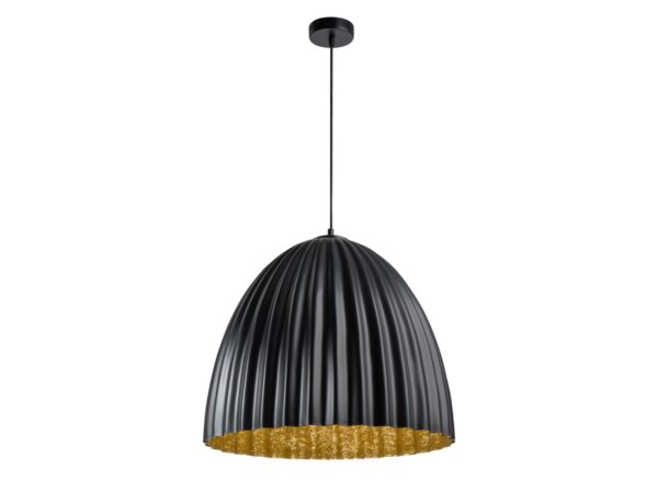 Lampa wisząca Telma 50 M czarno-złota z ryflowanym kopułowym kloszem