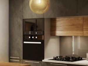 Miniaturka 4 - Brązowa lampa wisząca Telonio w kuchni z ciemną zabudową