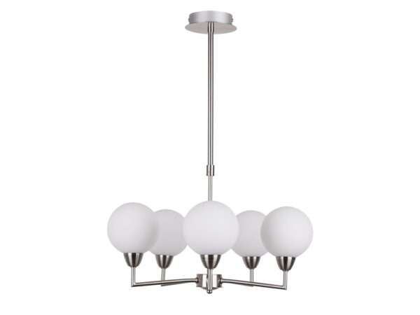Lampa wisząca Teravio satynowa z pięcioma białymi kulami