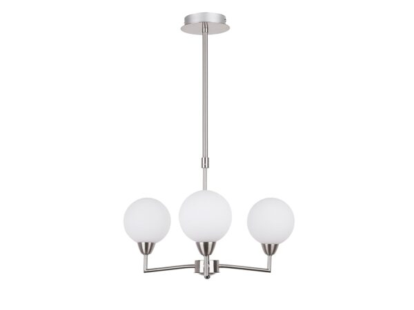 Lampa wisząca Teravio z trzema białymi kulistymi kloszami