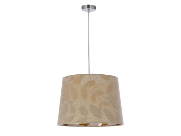 Lampa wisząca Terelira beżowy abażur z motywem liści i srebrnym zawieszeniem