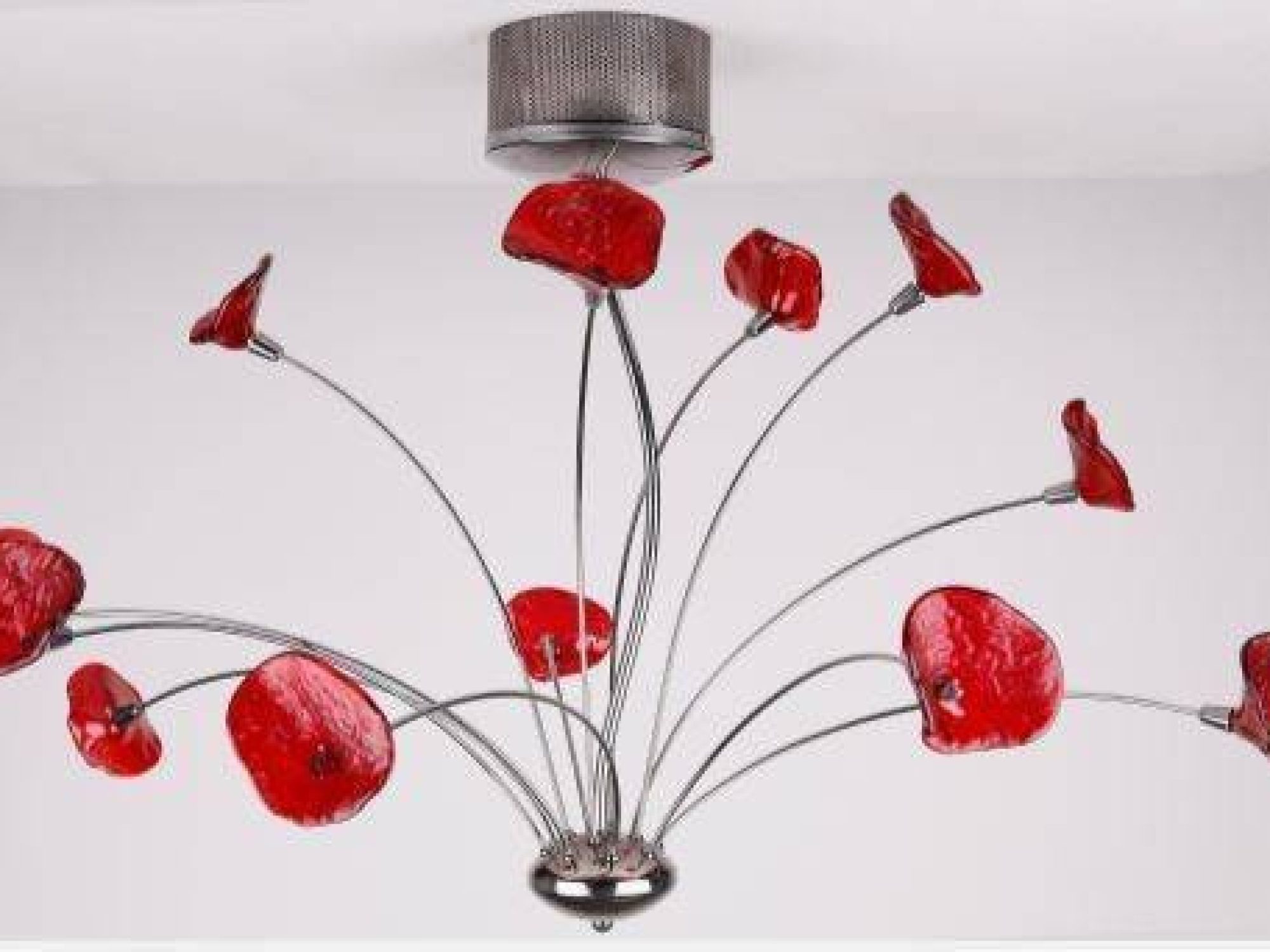 Lampa wisząca Teretino chromowana z czerwonymi elementami dekoracyjnymi
