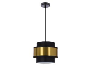 Miniaturka 2 - Lampa wisząca Teritora czarna z szerokim złotym pasem na cylindrycznym abażurze