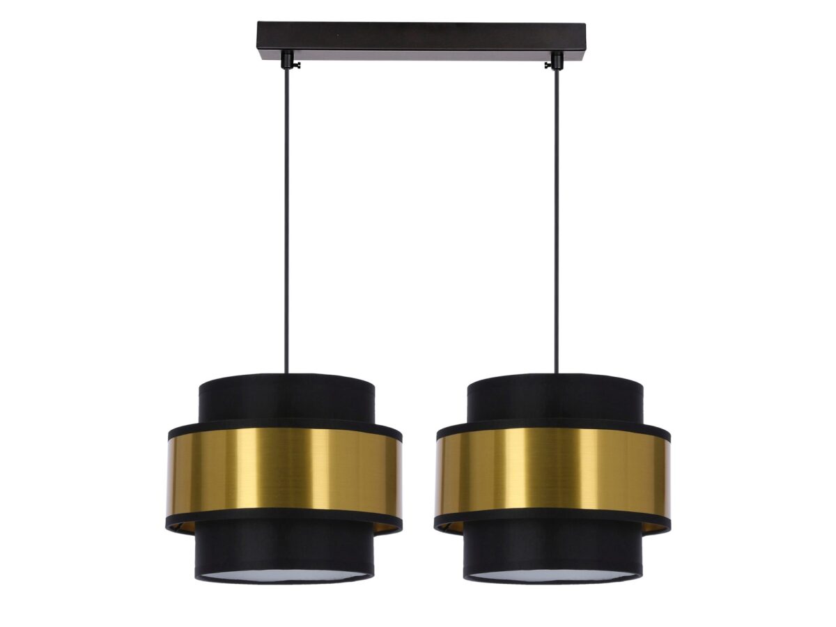 Lampa wisząca Teritora 2-punktowa z czarno-złotymi abażurami