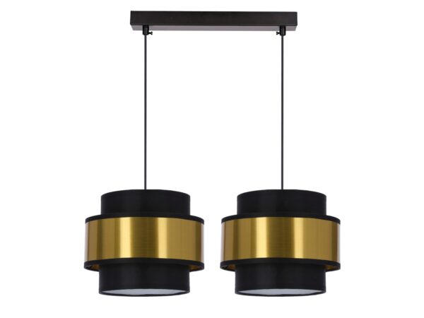 Lampa wisząca Teritora z dwoma czarno-złotymi abażurami