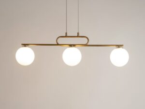 Miniaturka 1 - Lampa wisząca Tes 3 złota z trzema rozświetlonymi białymi kulami