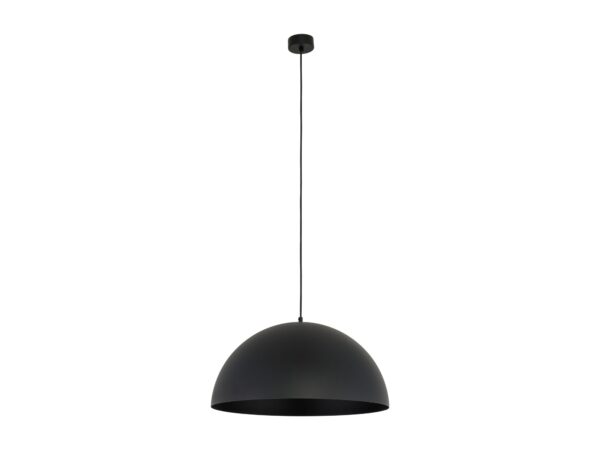 Czarna lampa wisząca Titan z szerokim półkolistym kloszem i przewodem