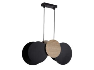Miniaturka 2 - Lampa wisząca Tola 2 LHDF czarna i dąb, dwie oprawy E27 z okrągłymi elementami ze sklejki