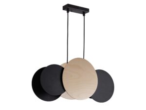 Miniaturka 1 - Lampa wisząca Tola 3 czarna i brzoza, trzy punkty E27 oraz okrągłe elementy ze sklejki
