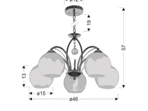 Miniaturka 1 - Rysunek wymiarowy lampy Toridira pięć kloszy 46 cm