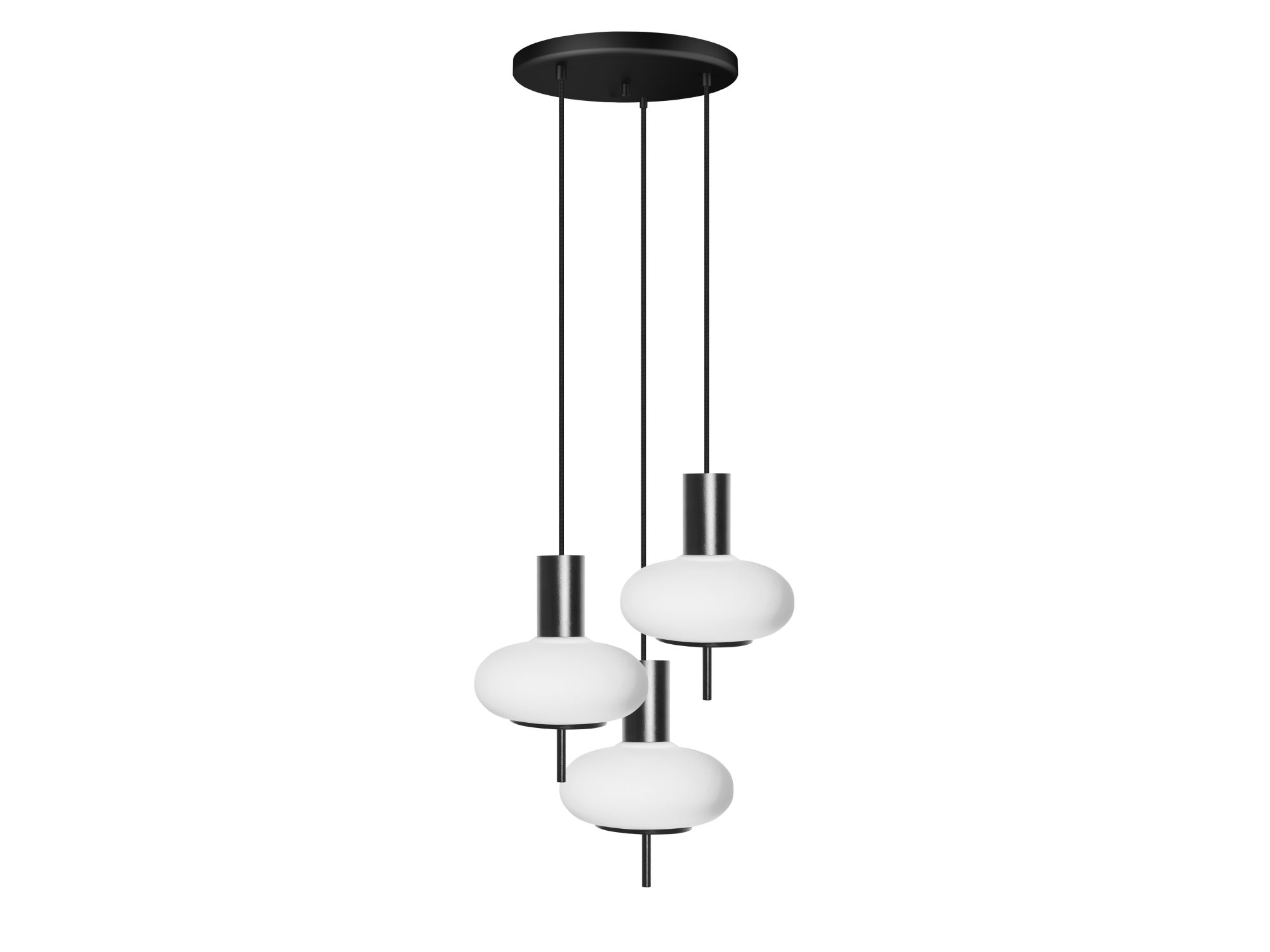 Lampa wisząca TORNI A 3P czarna z trzema matowymi kloszami
