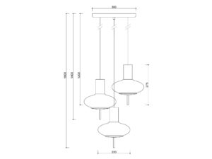 Miniaturka 3 - Wymiary lampy wiszącej TORNI A 3P na schemacie technicznym