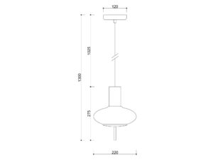 Miniaturka 6 - Rysunek wymiarowy lampy TORNI A – wysokość 130 cm, klosz 22 cm