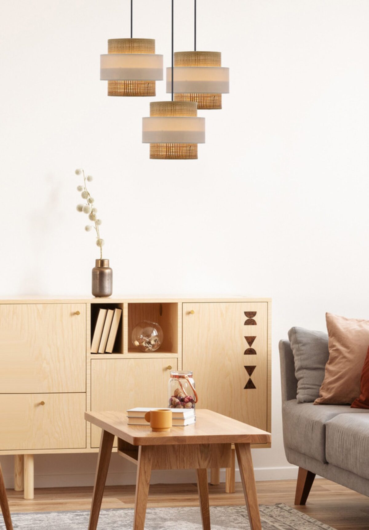 Lampa wisząca 3-punktowa z abażurami biało-kremowymi 55 cm