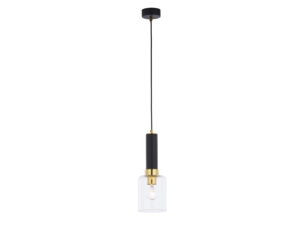 Lampa wisząca Tuluza 12 cm z czarnym korpusem, złotymi detalami i przezroczystym kloszem
