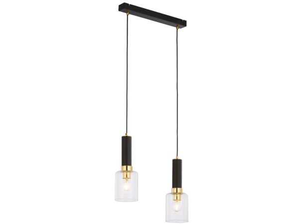 Lampa wisząca Tuluza 2-punktowa czarna ze złotymi detalami i dwoma szklanymi kloszami