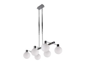 Miniaturka 2 - Chromowana lampa wisząca Uladena z sześcioma białymi szklanymi kulami