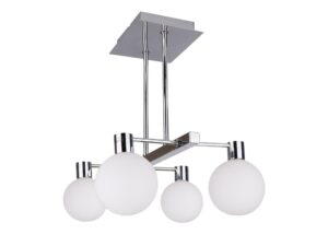 Miniaturka 2 - Lampa wisząca Uladena chromowana z czterema białymi kulistymi kloszami G9