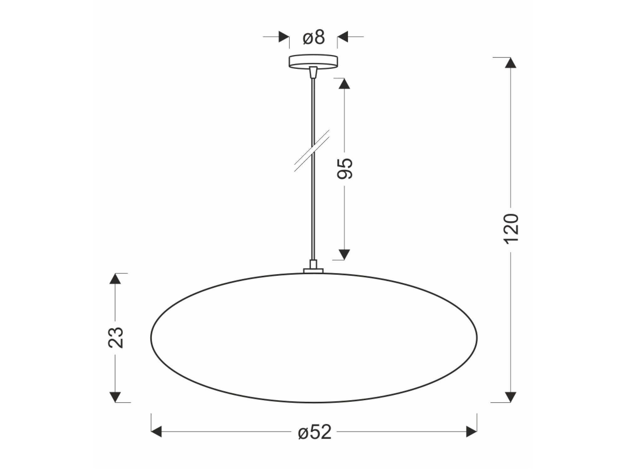 Lampa wisząca Ulidino rysunek wymiarowy abażuru 52 cm