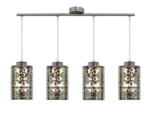 Miniaturka 2 - Chromowana lampa wisząca Ulosio z czterema wzorzystymi szklanymi kloszami.