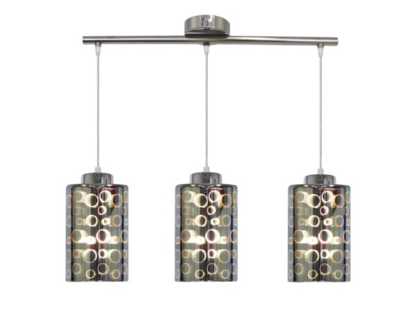 Lampa wisząca Ulosio chromowana z trzema kloszami E27 na białym tle
