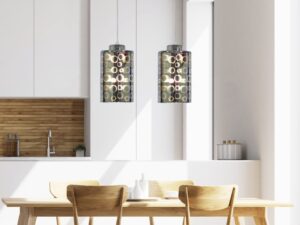 Miniaturka 1 - Dwupunktowa lampa wisząca Ulosio nad drewnianym stołem w jasnej jadalni