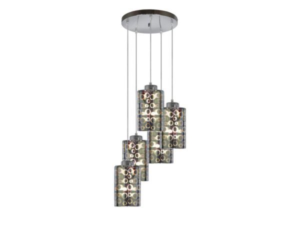 Lampa wisząca Ulosio z pięcioma cylindrycznymi chromowanymi kloszami