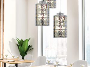 Miniaturka 1 - Lampa Ulosio trzy chromowane szklane klosze nad stołami w jadalni