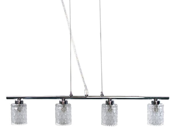 Lampa wisząca Ulovio – cztery szklane klosze na chromowanej belce