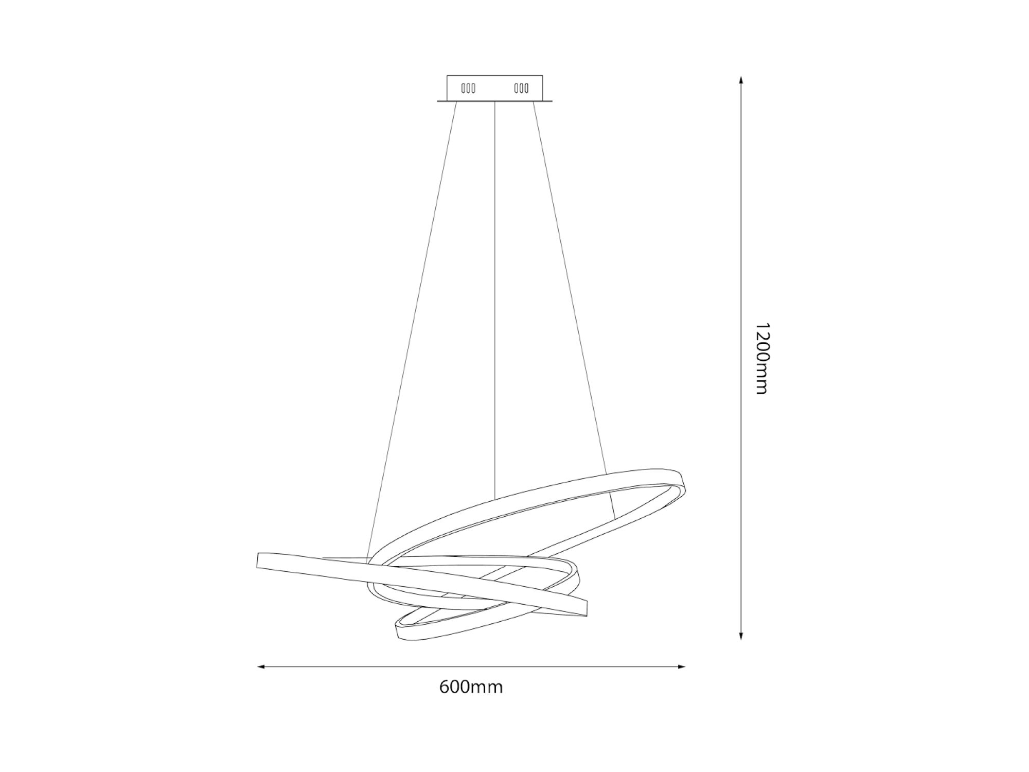 Rysunek wymiarowy lampy wiszącej Validano o średnicy 60 cm i całkowitej wysokości około 120 cm