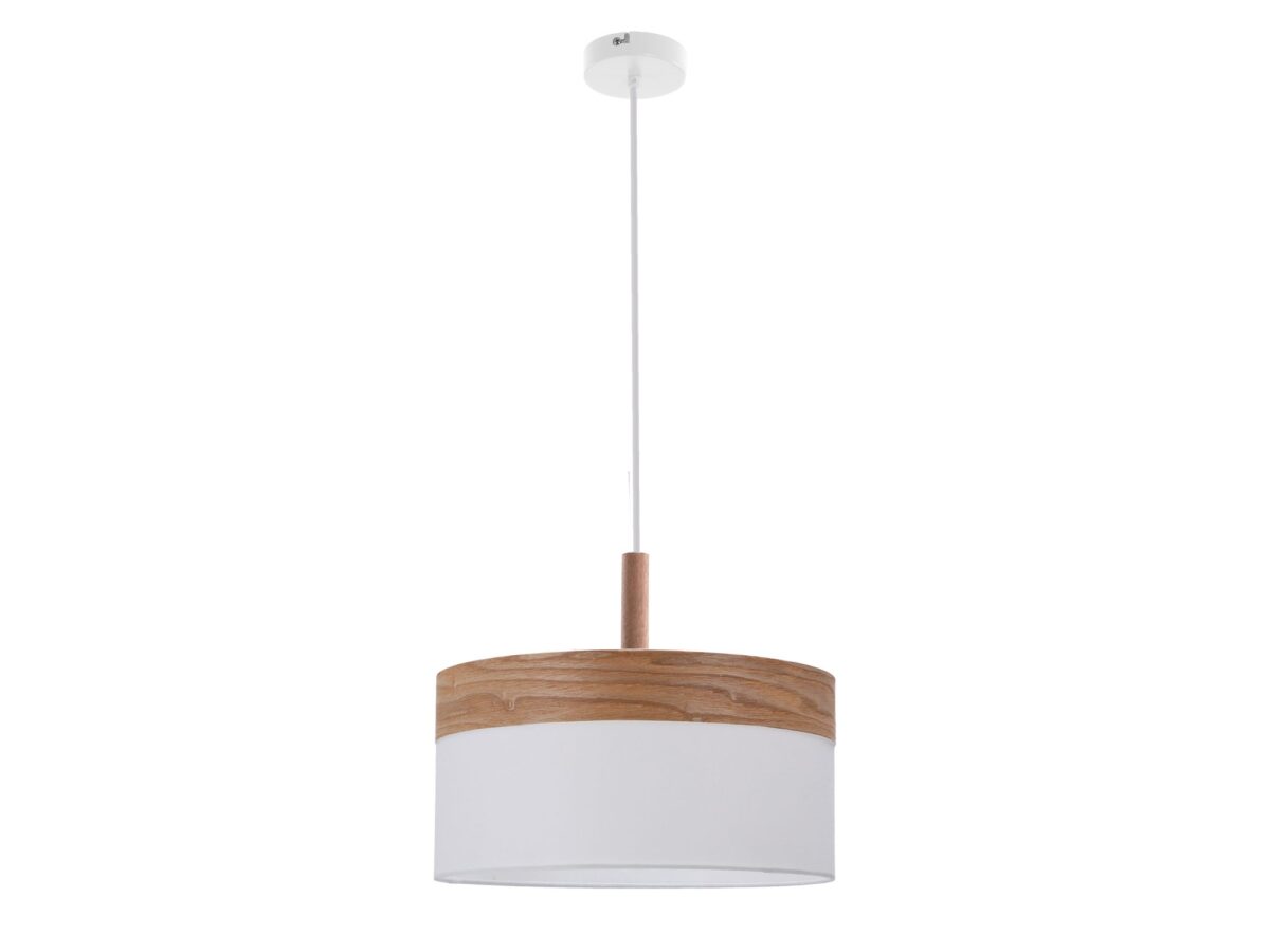 Lampa wisząca Valinio biała z drewnianym fornirem 30 cm